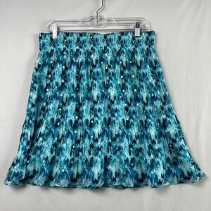 White House Black Market Skirt Womens Medium Blue Silver Metallic Pleated Flowy